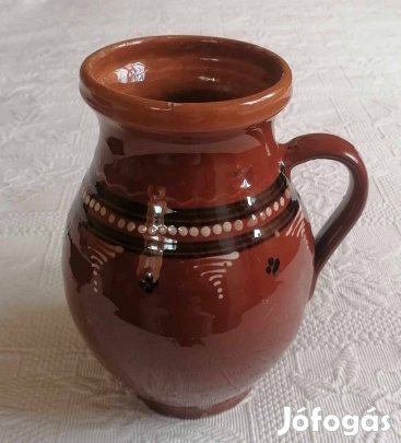 Régi Barna Népi Kerámia / Cserép Edény / Kancsó / Szilke (20 cm)