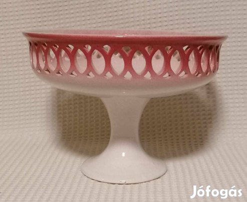 Régi Bíborszínű Talpas Rácsos Kerámia Gyümölcsös Tál / Kínáló