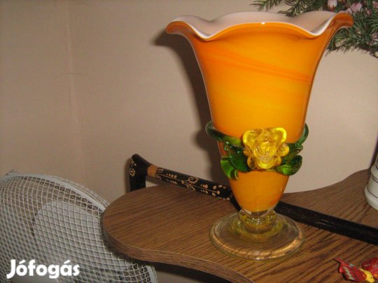 Régi Bohemia nagyobb üveg váza 28cm átm 18cm