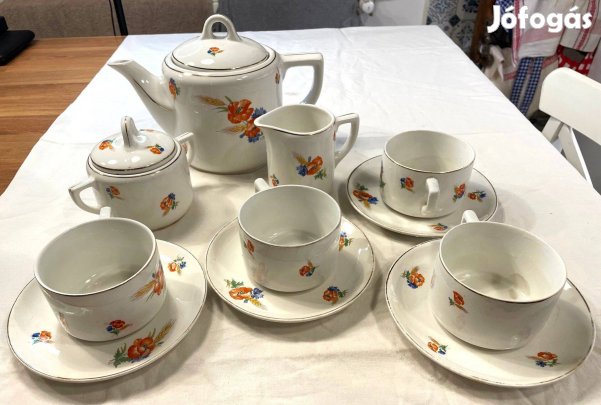 Régi Gránit pipacsos 4 személyes teáskészlet retro készlet