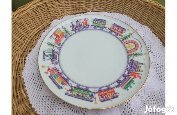 Régi H C Heinrich Bavaria vonatos porcelán tányér