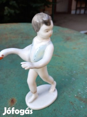 Régi Hollóházi nipp figura libás fiú porcelán