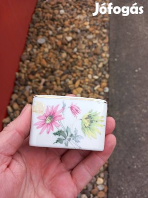 Régi Hollóházi porcelán gyufatartó virág mintás
