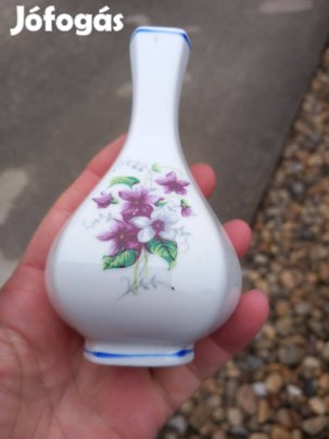 Régi Hollóházi porcelán ibolyás váza kb 15cm