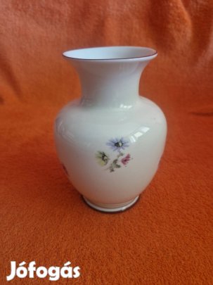Régi Hollóházi virágmintás porvelán váza 19cm magas
