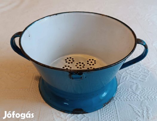 Régi Kék "Budafoki" Zománcos / Zománcozott Tésztaszűrő / Gyümölcsmosó