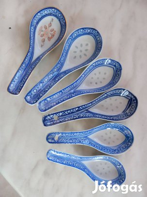 Régi Kínai porcelán jelzett rizses kiskanalak 6 db egybe