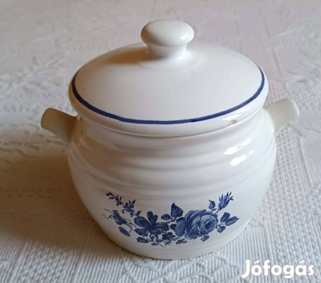 Régi Kispesti "Gránit" Fehér Bájos Kék Virágmintás Fedeles Sótartó