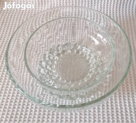 Régi Különleges Szép Öntvény Üveg Tál Szett (17 & 22 cm)