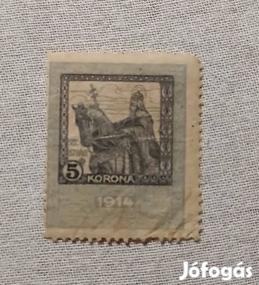 Régi Magyar Állami 5 Korona Szent István Portrés Illetékbélyeg (1914)