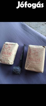 Régi Magyar pipadohány csomagok + faragott pipa retro gyűjtői darab