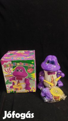 Régi Monko Dino Drummer doboló díno játék 23 cm dobozzal, nem használt