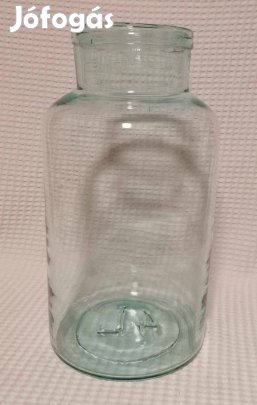 Régi Nagy 4 Literes Türkiz Huta / Fújt Üveg / Befőttes / Dunsztos Üveg