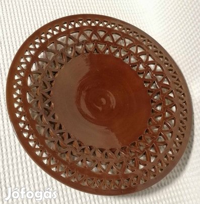 Régi Nagy Barna Jelzett Mázas Kerámia Rácsos Fali Tányér (31 cm)