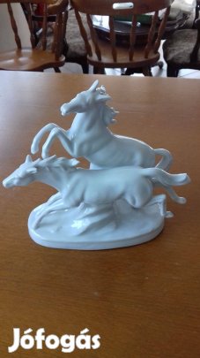 Régi Német porcelán lovak párba Lippelsdorf 18x22cm nagy méret