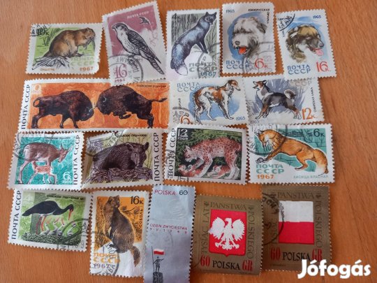 Régi Orosz állatfigurás bélyegek 1965-ból 15db egybe
