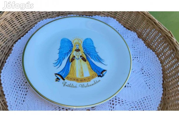 Régi PMR Bavaria Jaeger Germany karácsonyi angyalos porcelán tányér