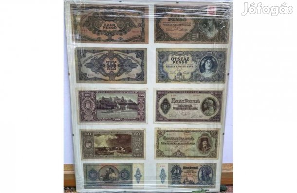 Régi Pengő sorozat inflációs 4 tábla keretezve 20 címlet 40 bankjegy