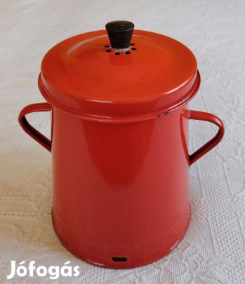 Régi Piros "Bonyhádi" 2 Literes Zománcos Zsíros Bödön / Véndő