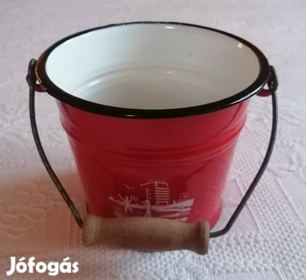 Régi Ritka Zománcos / Zománcozott "Balaton" Piros Játék Kisvödör