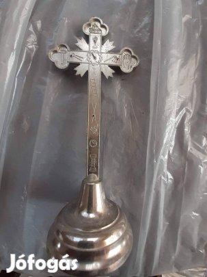 Régi Római katolikus asztali fém talpas kereszt 20cm hibátlan