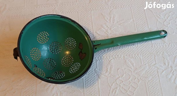 Régi Sötétzöld "Budafoki" Zománcos / Zománcozott Tésztaszűrő