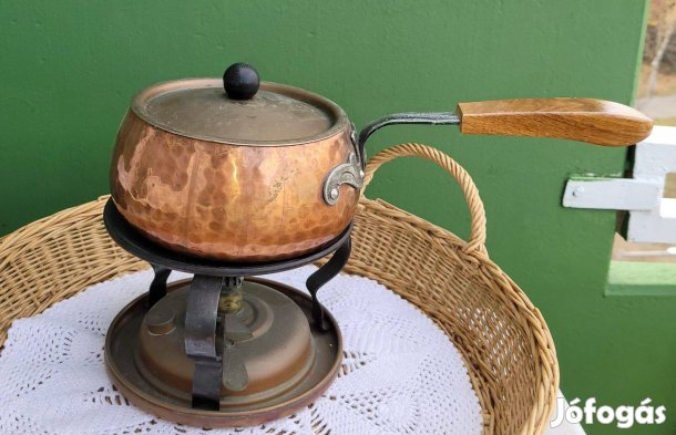 Régi Stockli Netstal réz edény melegítő állvánnyal