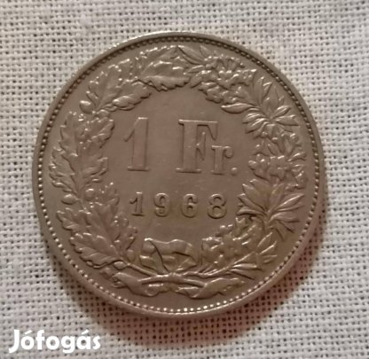 Régi Svájci 1 Frank Pénzérme / Érem / Fémpénz (1968)