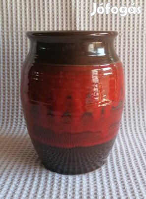 Régi Szép Bordó És Barna Fényes Kerámia Váza (18 cm)