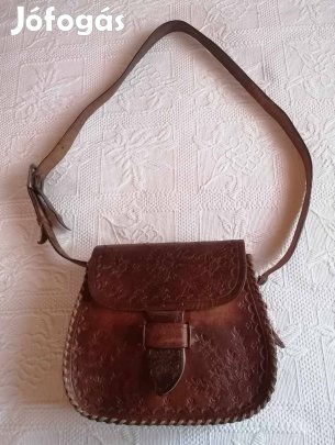 Régi Szép Női Kézműves Barna Bőr Válltáska / Oldaltáska