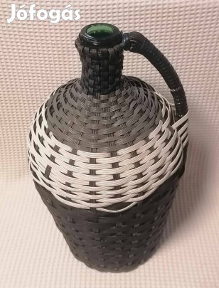 Régi Szép Szürke Fehér Nagy Fonott Demizson / Butykos / Korsó