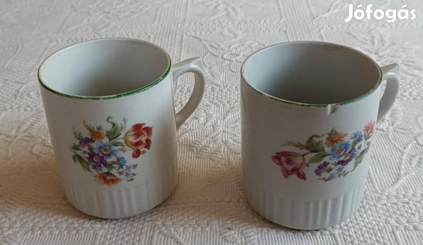 Régi Szép Virág Mintás Szoknyás "Zsolnay" Fehér Porcelán Bögre