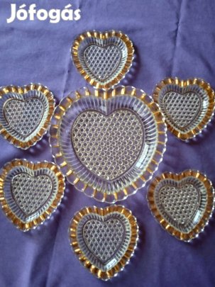 Régi Szívalakú Üvegkészlet Gyűjtőknek !