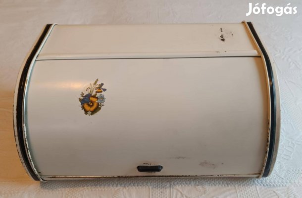 Régi Virág Mintás Fehér Fém / Lemez Kenyértartó Doboz / Láda