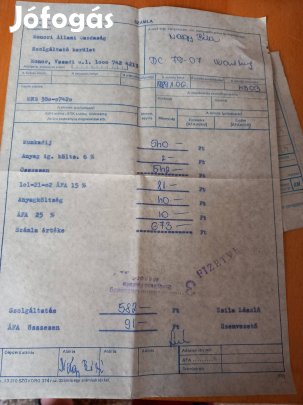 Régi Wartburg 353 szervíz számla iratok 5db egybe Monor szervíz