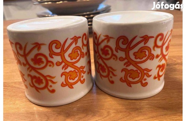 Régi Zsolnay narancssárga indamintás porcelán bögre párban