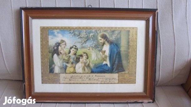 Régi, 1927.04.24 elsőáldozási emlékkép fa keretben