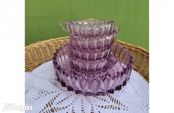 Régi, Art Deco, különleges, lila, öntött üveg desszertes tálak