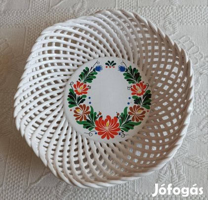 Régi "Bodrogkeresztúri" Fehér Kerámia Áttört Kínáló Tányér / Kínáló