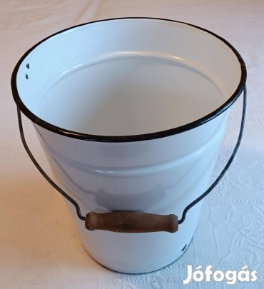 Régi "Bonyhádi" Zománcos / Zománcozott Fehér Vödör / Veder