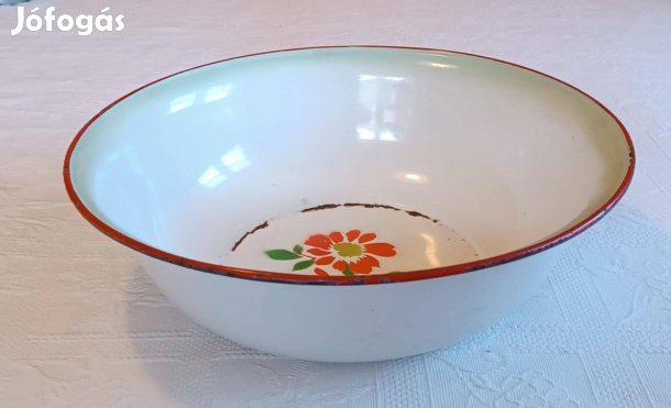 Régi "Bonyhádi" Zománcos / Zománcozott Virágos Fürdő Lavór (42 cm)