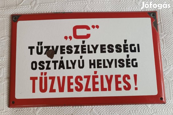 Régi "C" Tűzveszélyességi Osztályú Helyiség Zománcozott Tábla