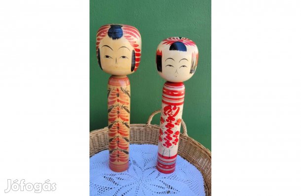 Régi, Japán kézzel festett Kokeshi baba pár 39-37 cm