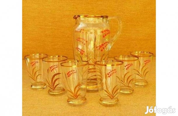 Régi. Üveg kézzel festett boros készlet