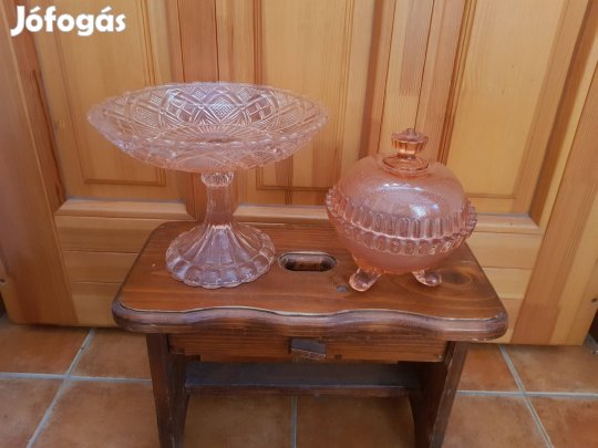 Régi,  rózsaszín gyümölcstartó és cukortartó