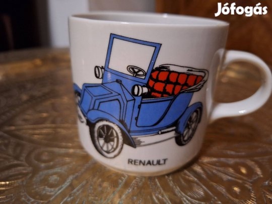 Régi, antik alföldi porcelánbögre, renault felírattal, képpel
