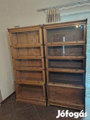 Régi, fémpántos Lingel Károly elemes könyvesszekrény, polc