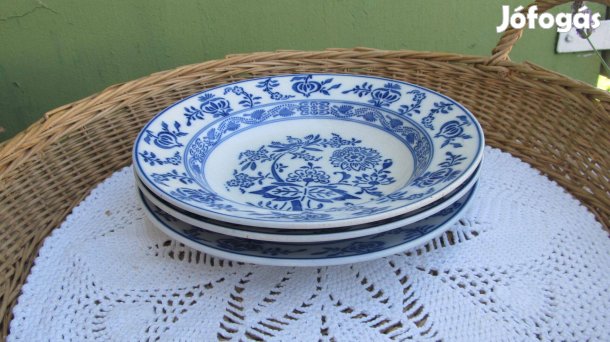 Régi, jelzett, Villeroy & Boch Dresden hagymamintás fajansz tányér 3 d