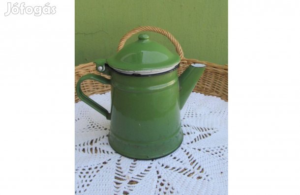 Régi, jelzett, zöldzománcos kanna 6 dl-es