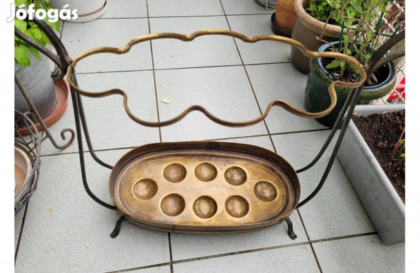 Régi, kovácsoltvas réz tálas esernyő, bot tartó